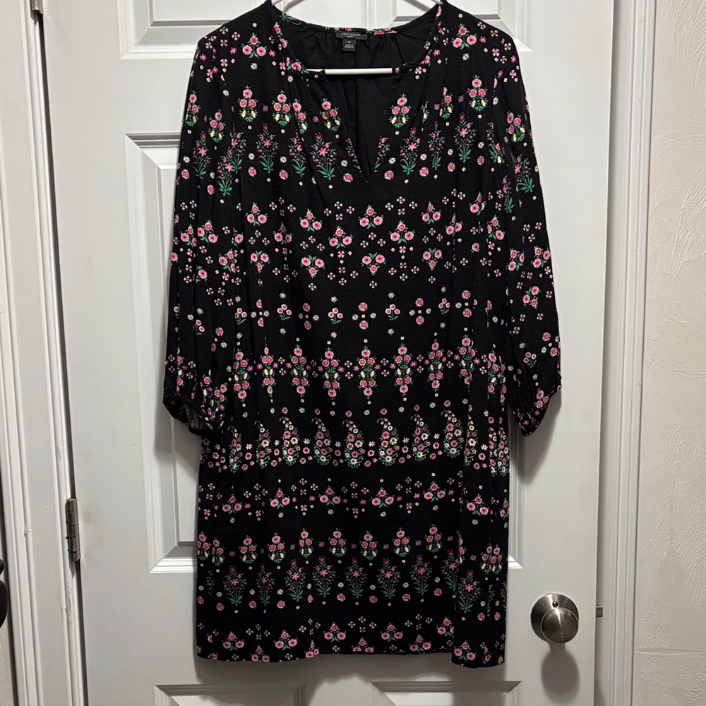 Ann Taylor Black Dress with Pink Floral Pattern